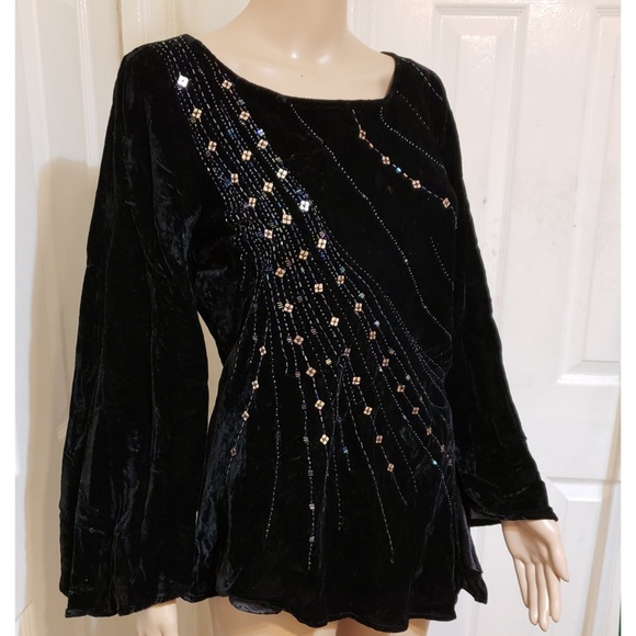 NWOT | Anne Carson {BLACK VELVET BEADED TOP} - Picture 4 of 9